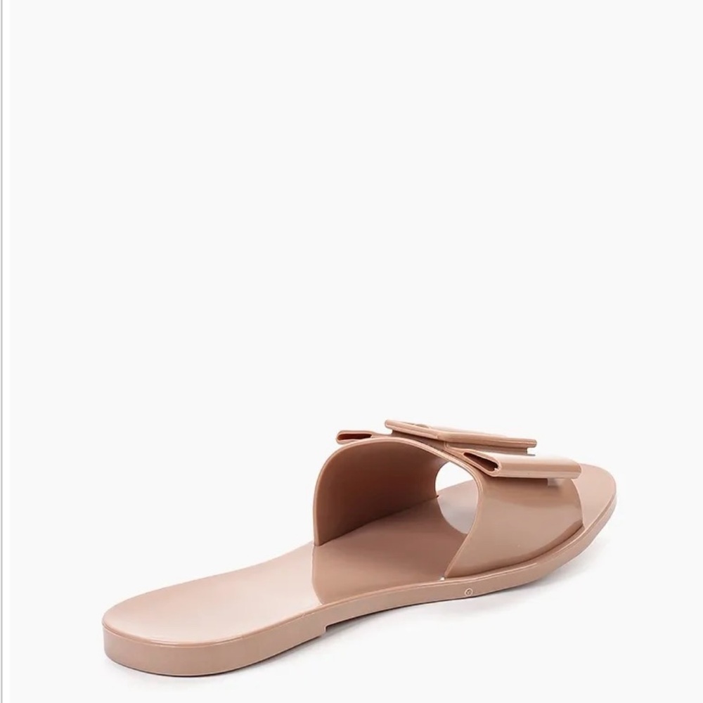 NWT Olivia Miller Women’s Brooke Jelly Bow Buckle Slide Flat Sandals Tan Size 7 - Picture 5 of 5